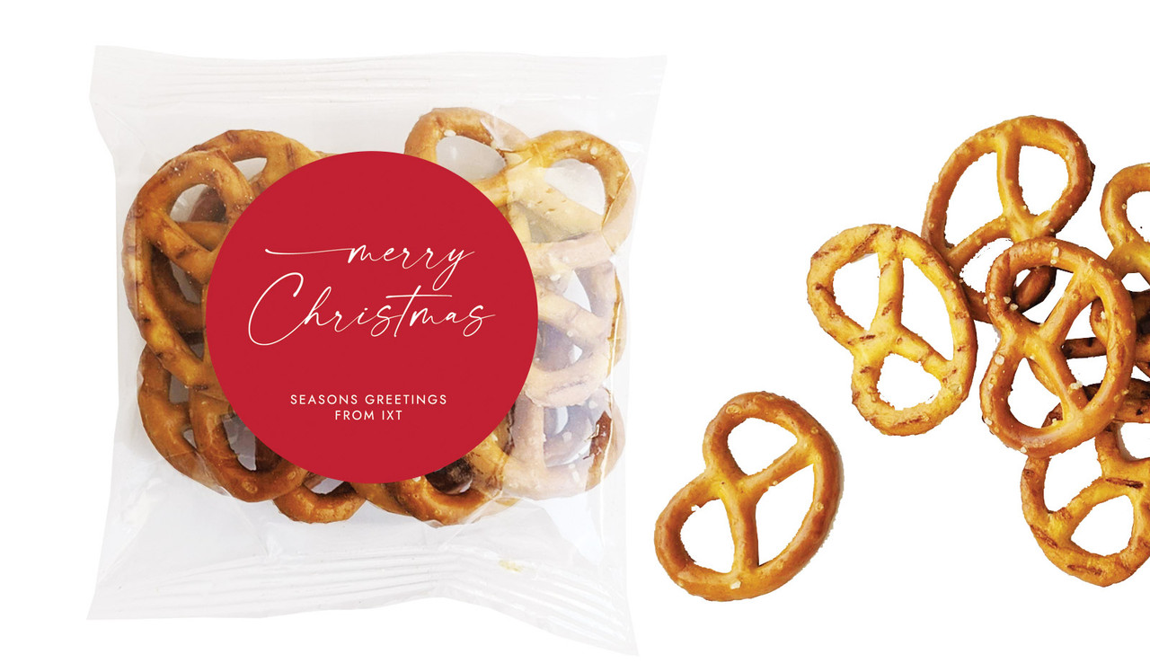 Red Cursive Christmas Personalised Bag Of Pretzels