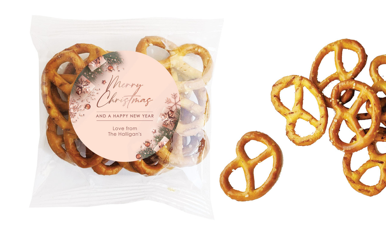 Rose Gold Gifts Christmas Personalised Bag Of Pretzels