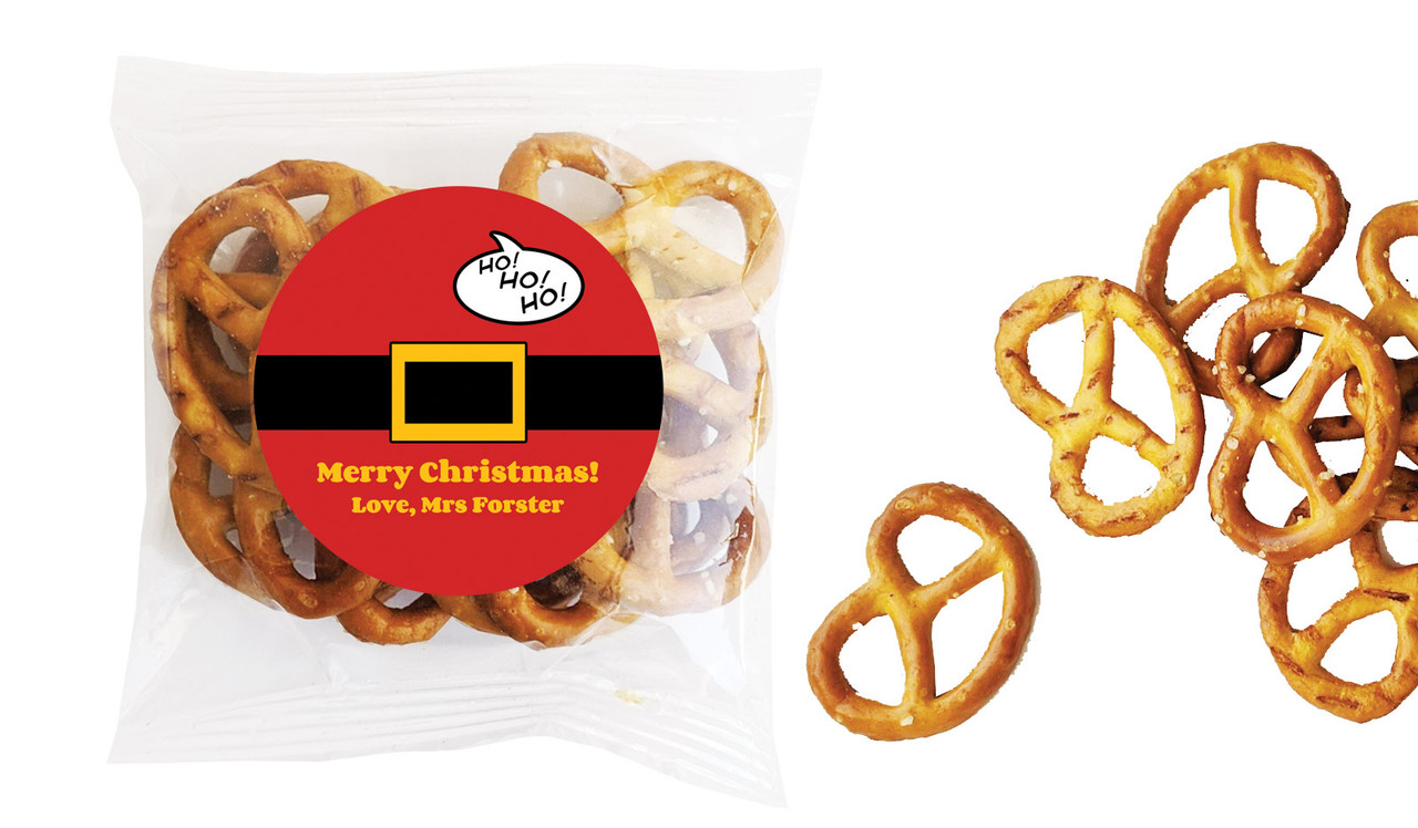 Santa Belt Christmas Personalised Bag Of Pretzels