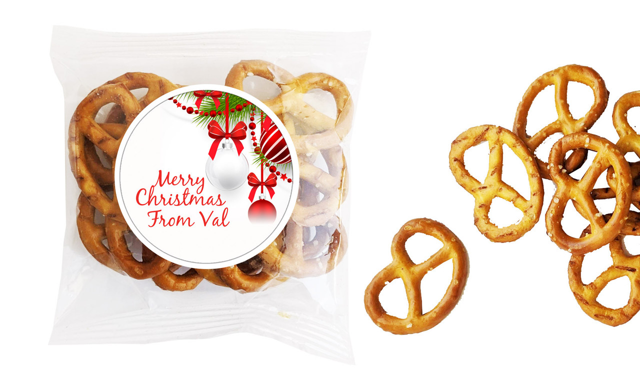 White Baubles Christmas Personalised Bag Of Pretzels