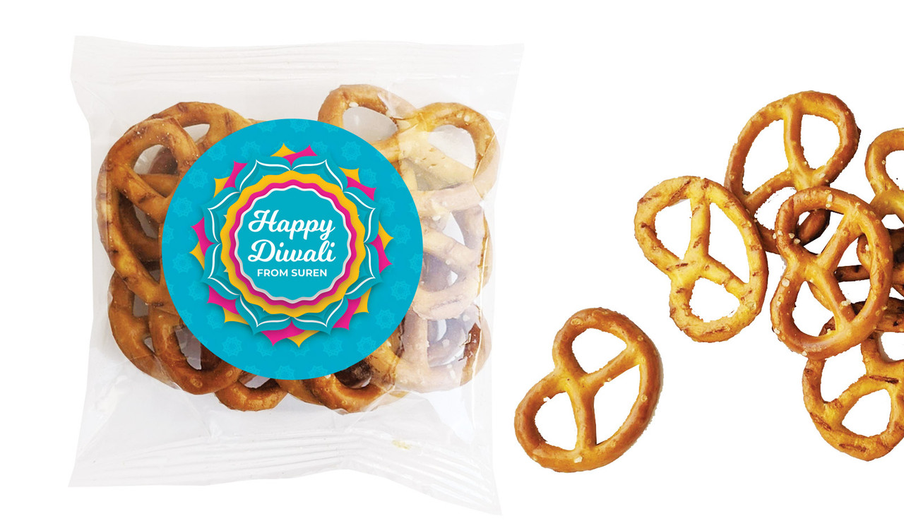 Bright Blue Diwali Personalised Bag Of Pretzels