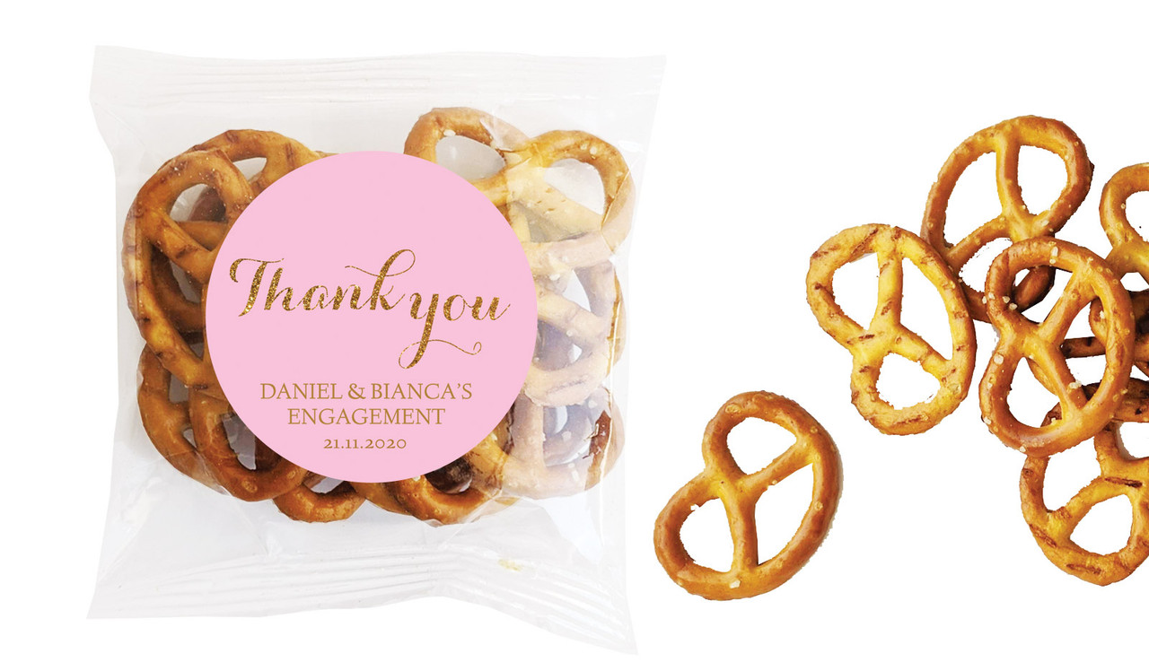 Golden Thank You Engagement Personalised Bag Of Pretzels