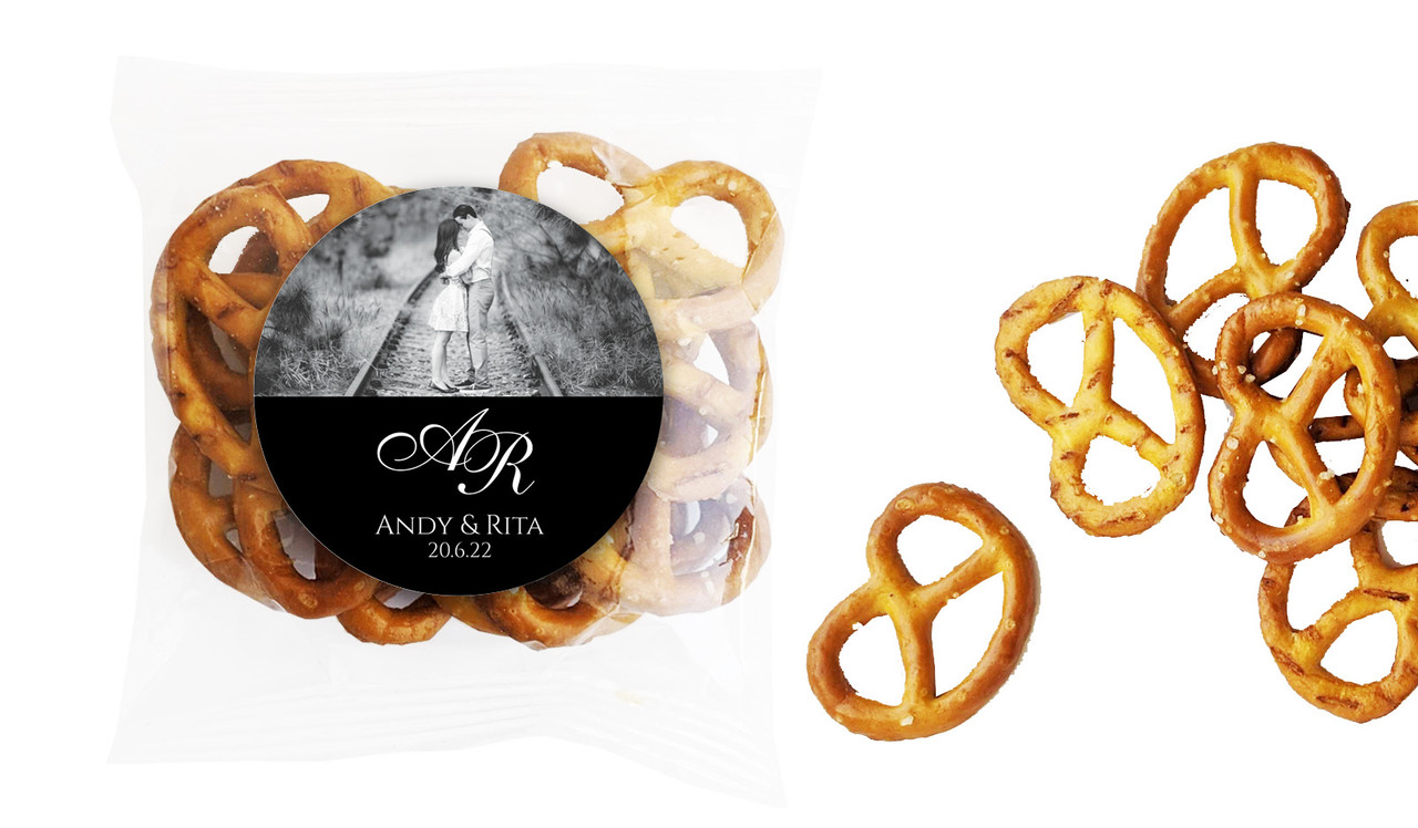 Add A Photo Black Wedding Personalised Bag Of Pretzels