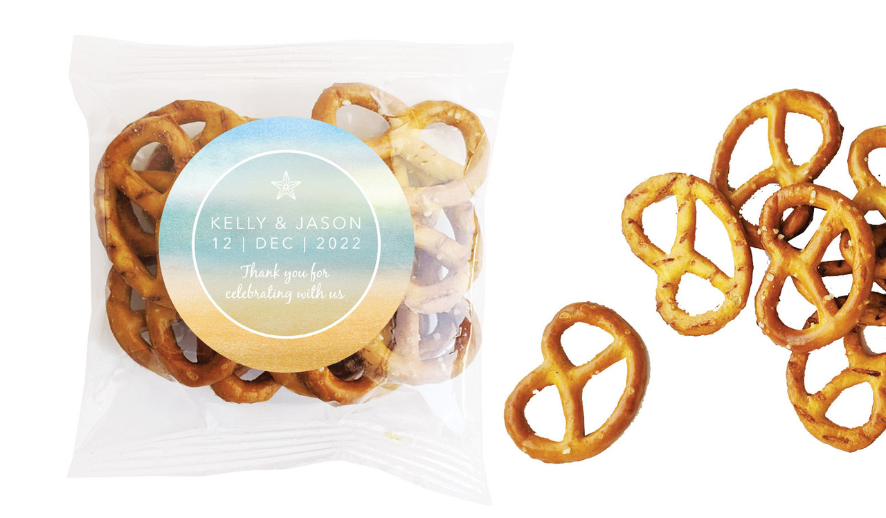 Beach Watercolour Wedding Personalised Bag Of Pretzels