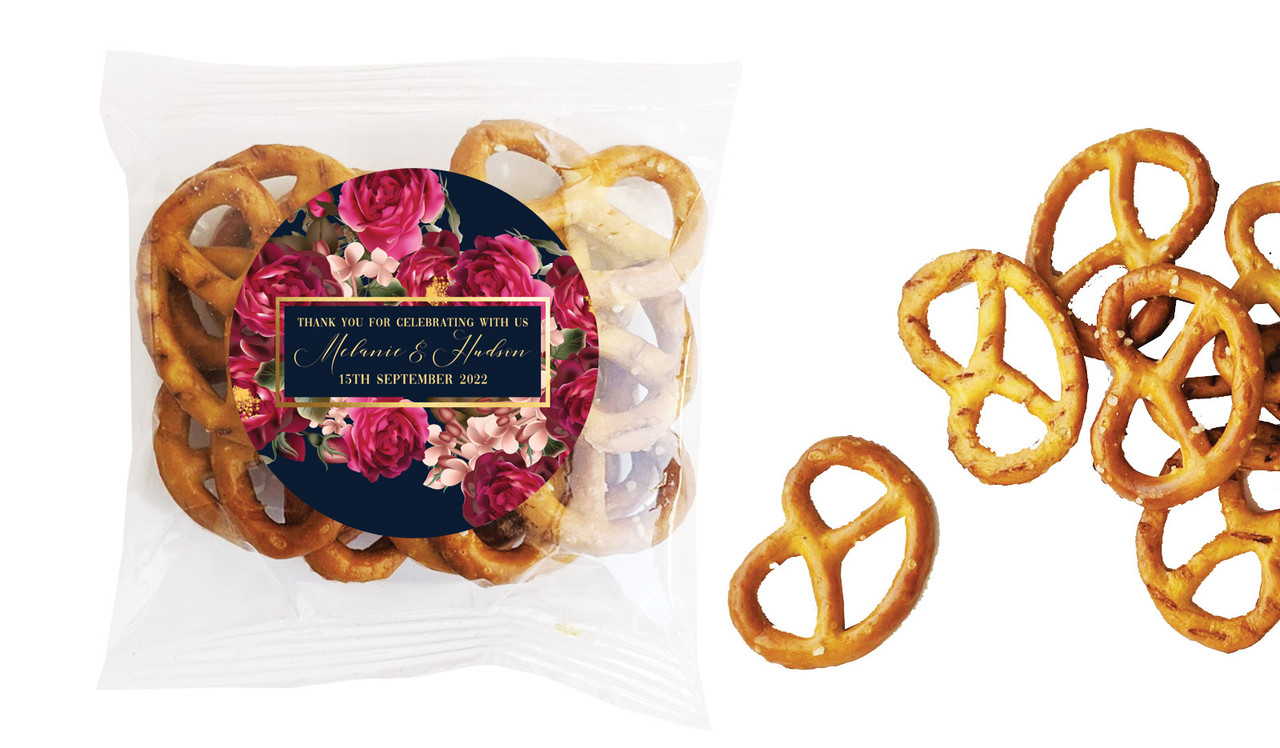 Bold Floral Wedding Personalised Bag Of Pretzels