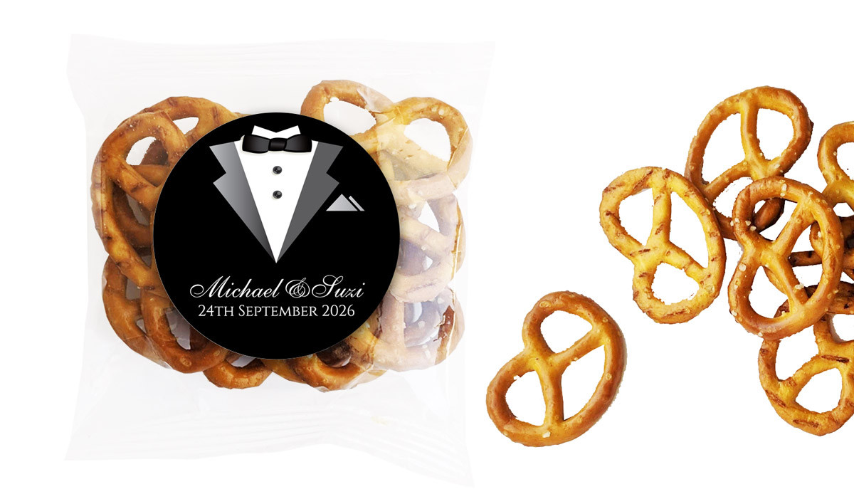 Bride & Groom Suit Wedding Personalised Bag Of Pretzels