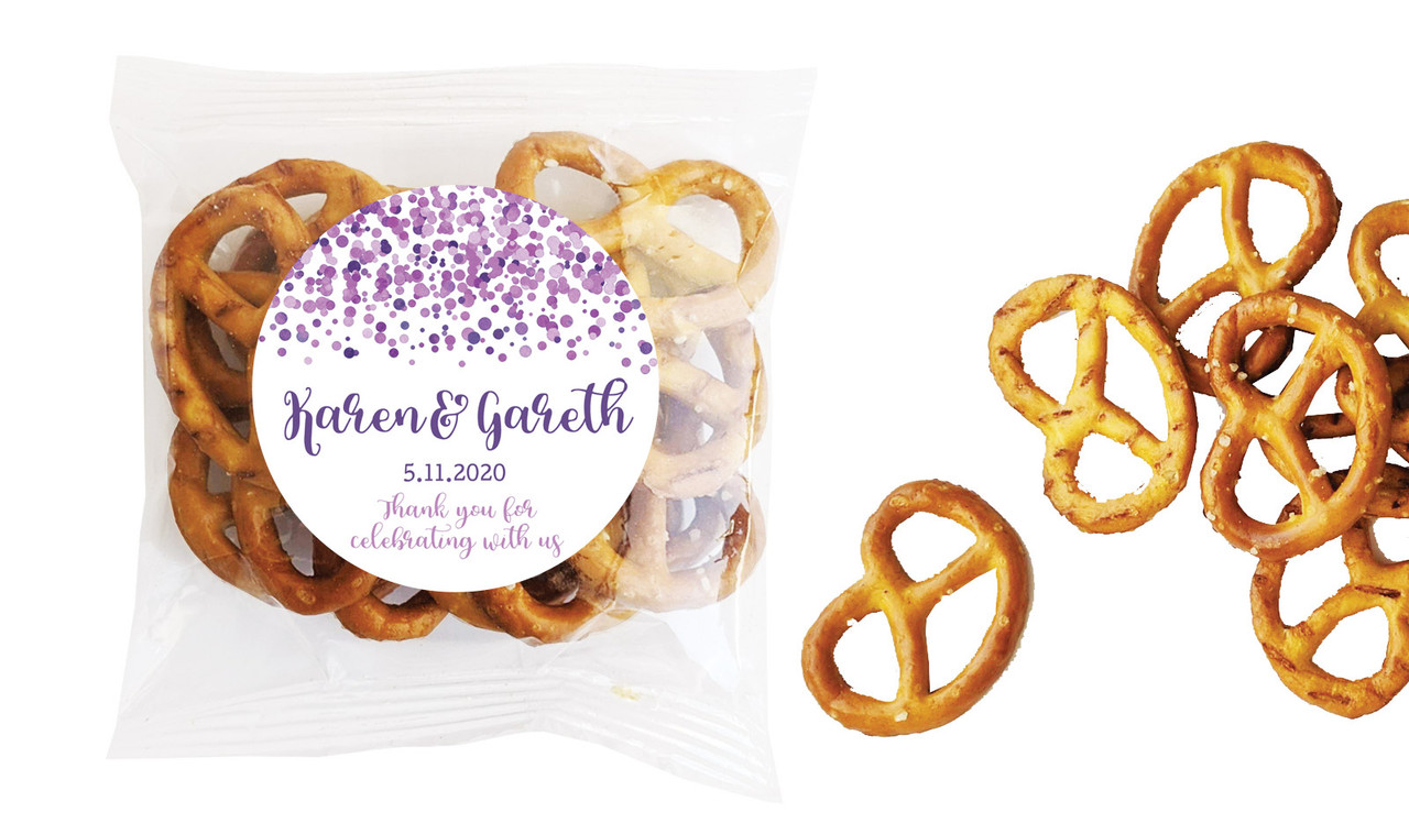 Confetti Purple Wedding Personalised Bag Of Pretzels