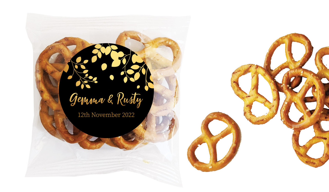 Gold Leaves Wedding Personalised Bag Of Pretzels