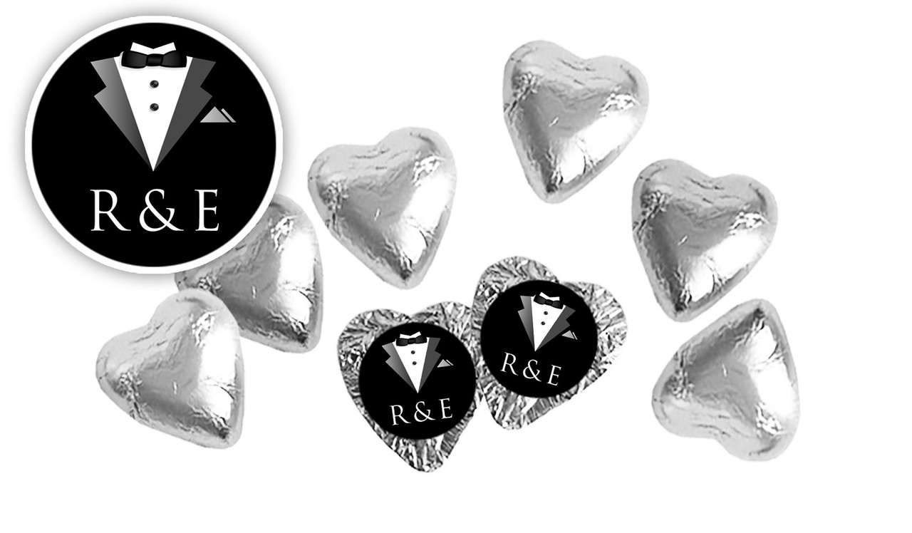 Groom And Bride Suit Personalised Foil Chocolate Hearts