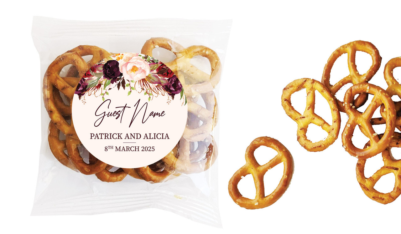 Hanging Flowers Wedding Personalised Bag Of Pretzels