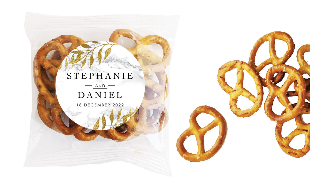 Marble & Fern Wedding Personalised Bag Of Pretzels