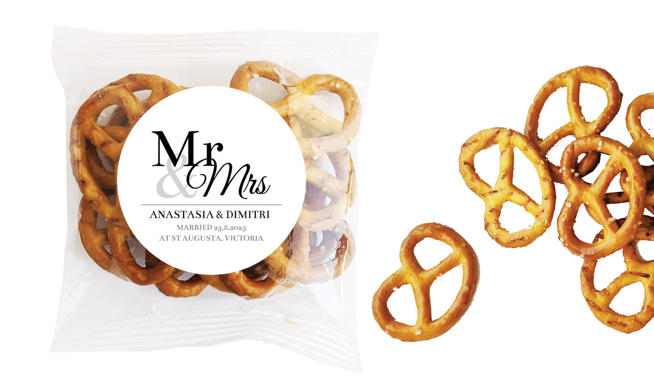 Mr & Mrs Announcement White Wedding Personalised Bag Of Pretzels