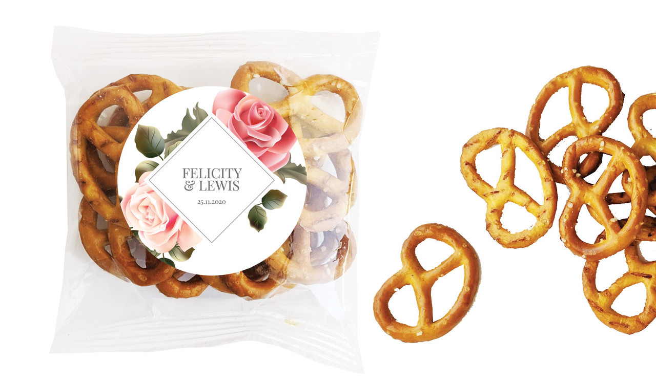 Rose Diamond Wedding Personalised Bag Of Pretzels