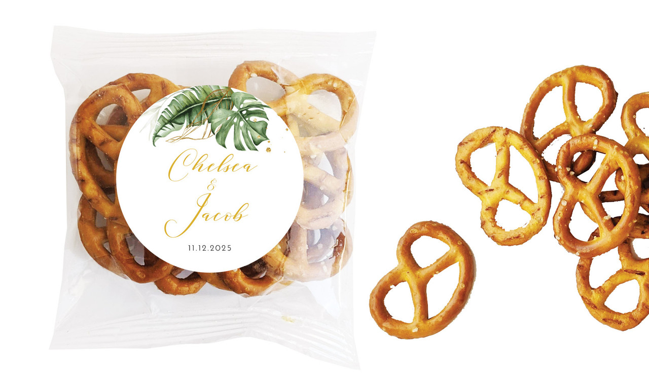 Tropical Palm Wedding Personalised Bag Of Pretzels