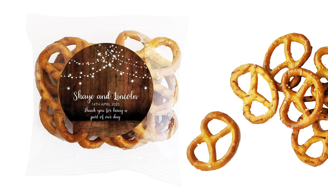 Wood Bunting Wedding Personalised Bag Of Pretzels