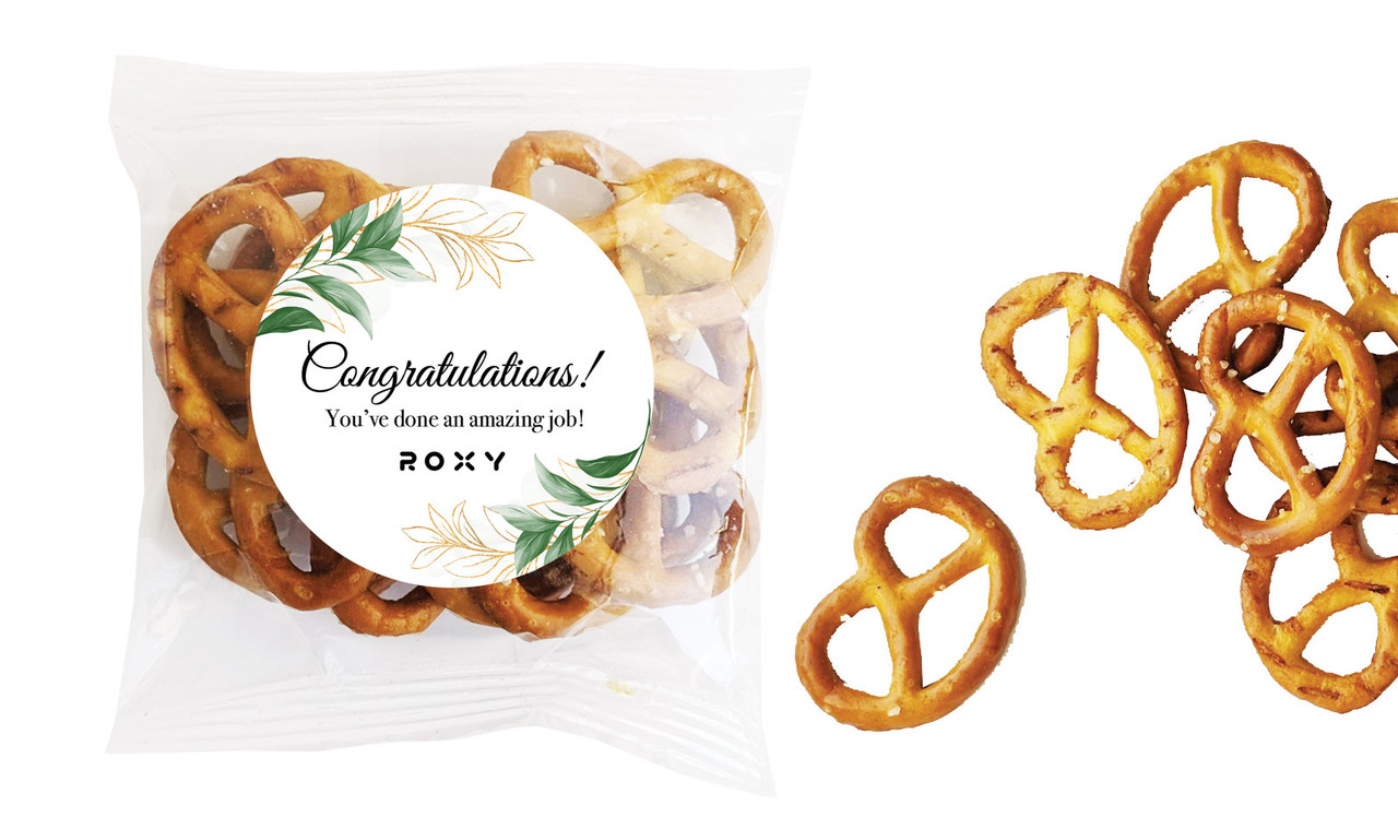 Gold And Green Leaves Congratulations Personalised Bag Of Pretzels