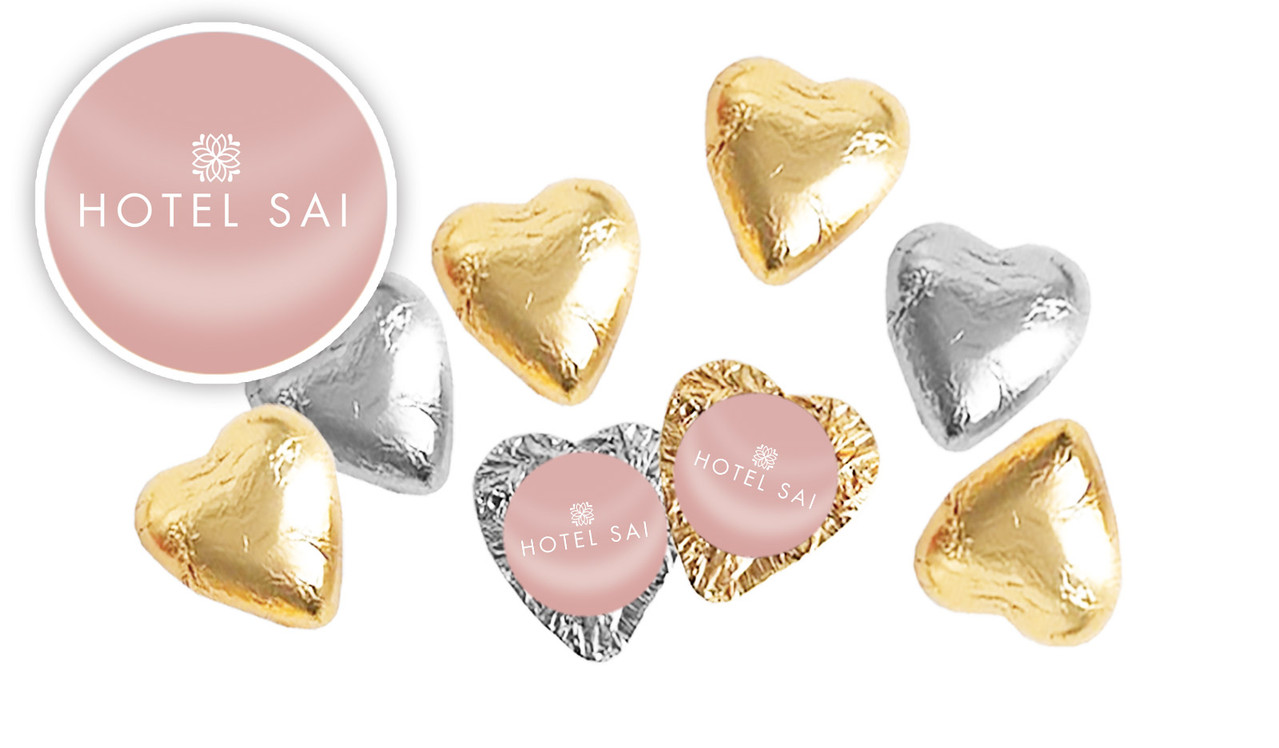 Blush Background Hospitality Branded Foil Chocolate Hearts