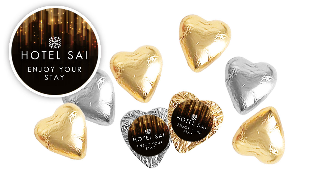 Hanging Glass Hospitality Branded Foil Chocolate Hearts