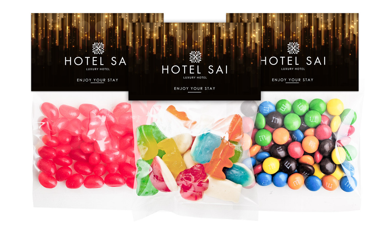 Hanging Glass Hospitality Branded Lolly Bag With Topper