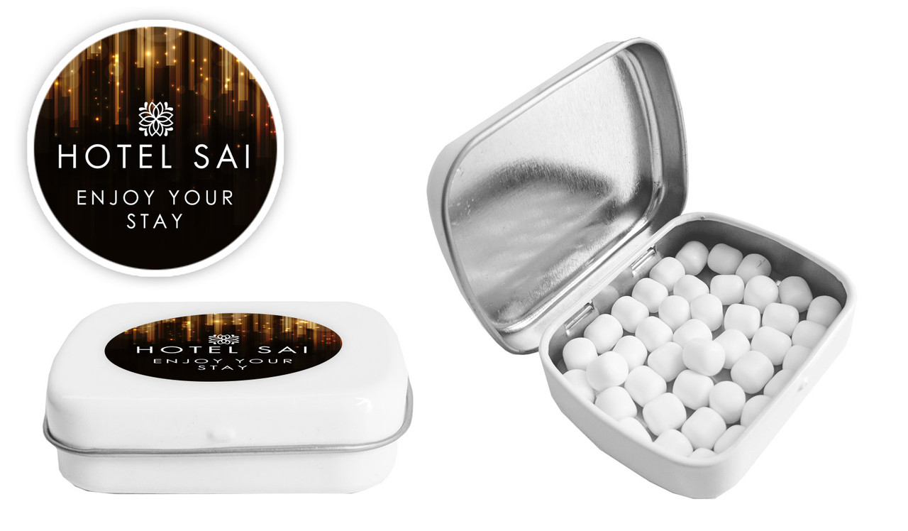Hanging Glass Hospitality Branded Mint Tins
