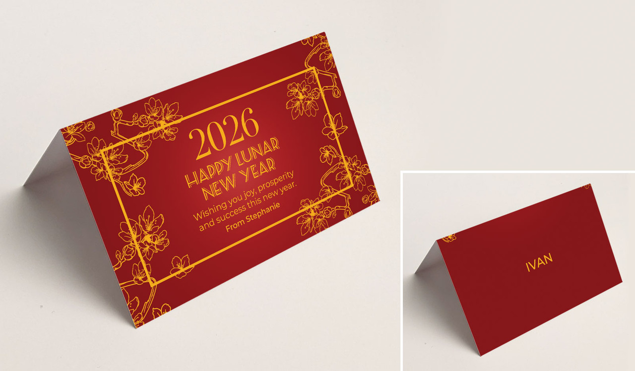 Cherry Blossoms Chinese New Year Place Cards With Guest Names