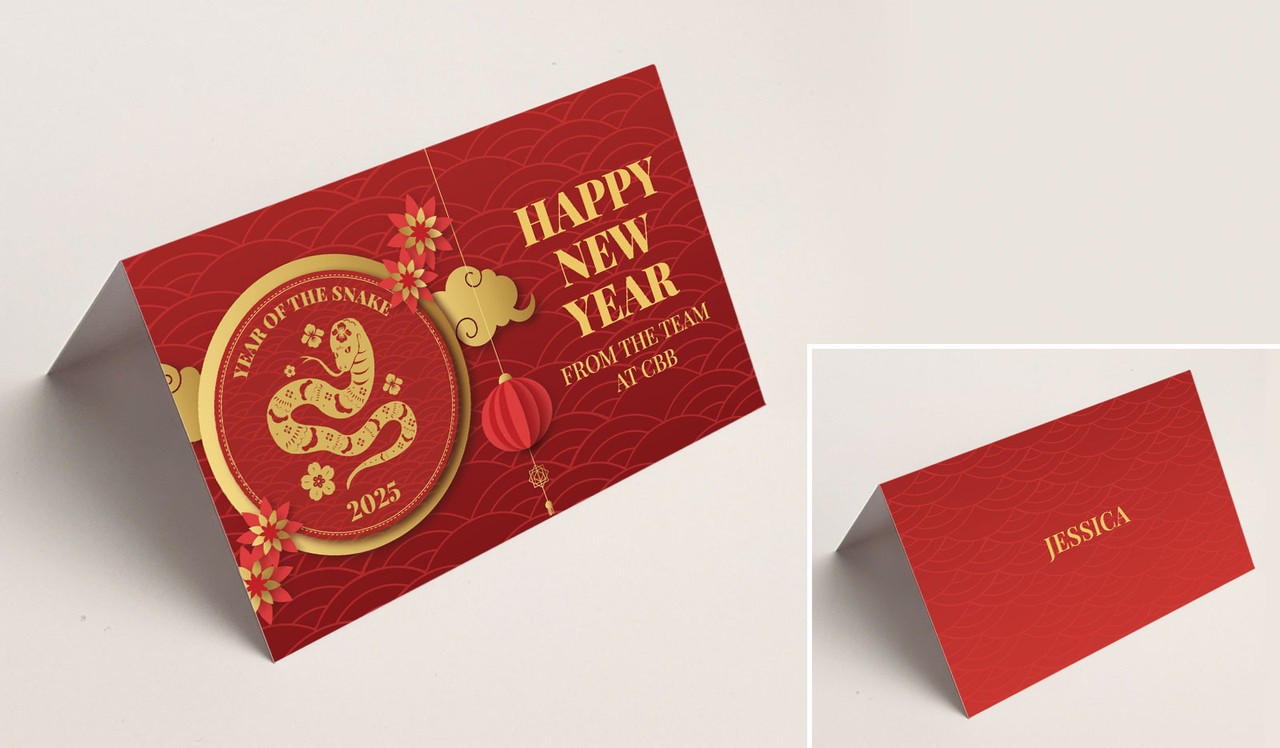 Gold Emblem Chinese New Year Place Cards With Guest Names