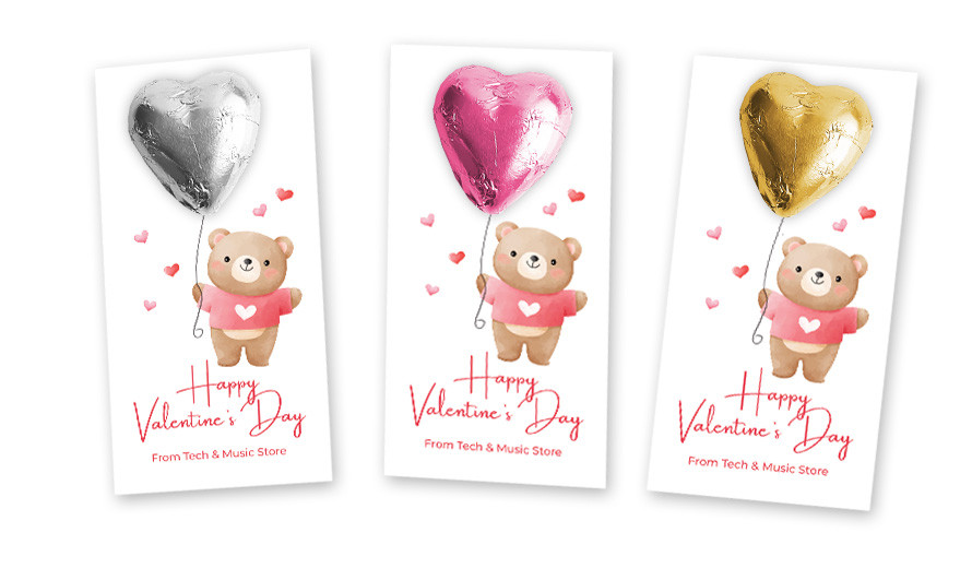 Bear Balloon Valentine's Day Personalised Chocolate Heart Card