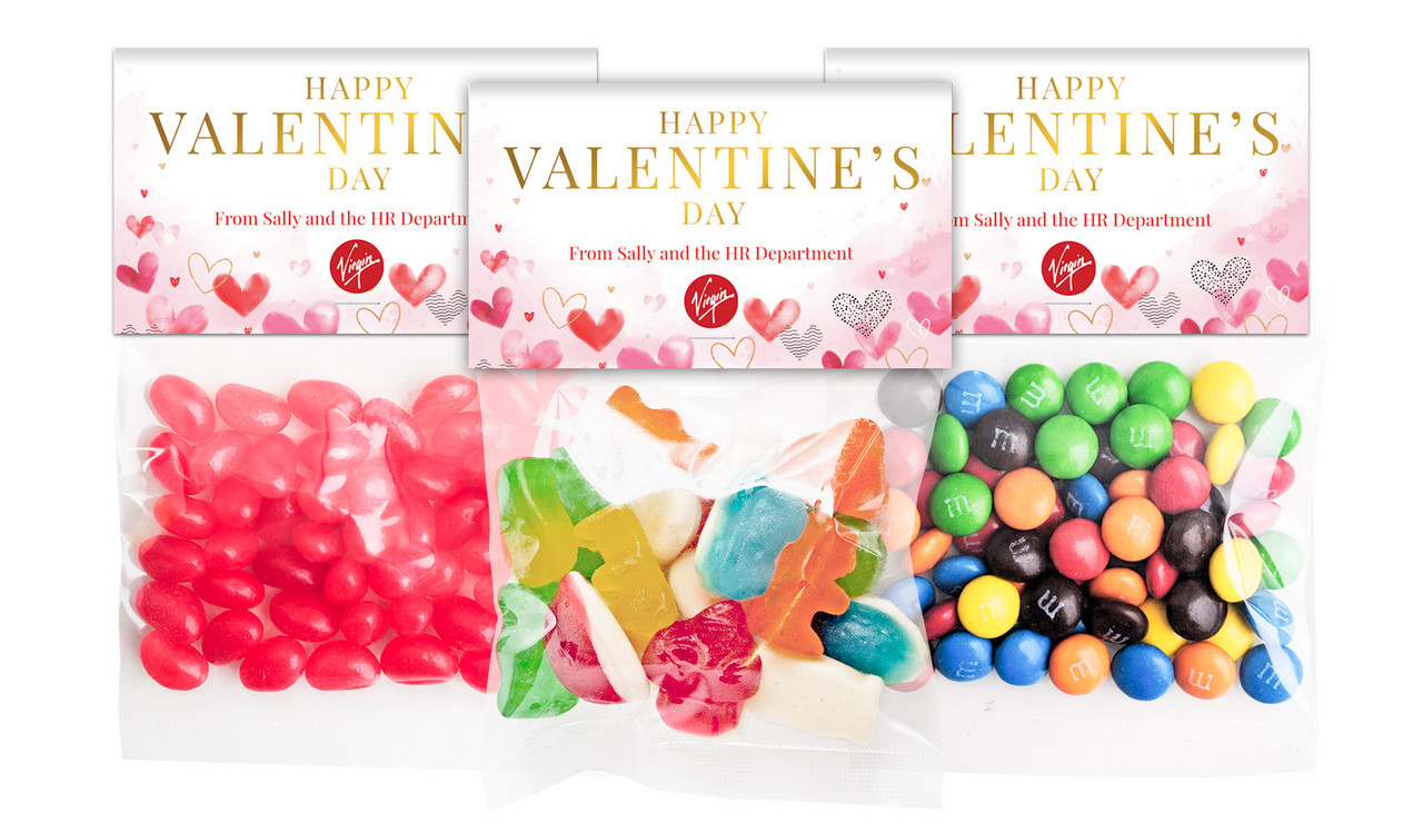Watercolour Hearts Valentines Day Personalised Lolly Bag With Topper