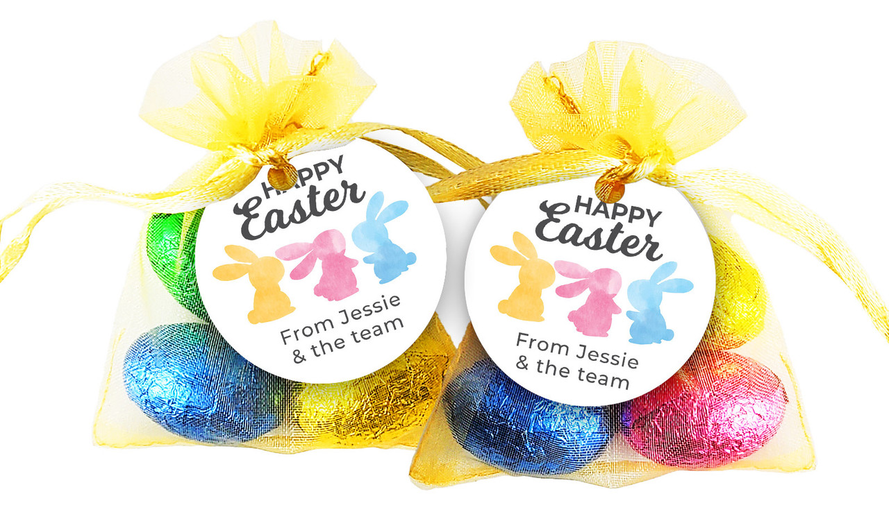 Colourful Bunnies Easter Egg Organza Bag With Tag