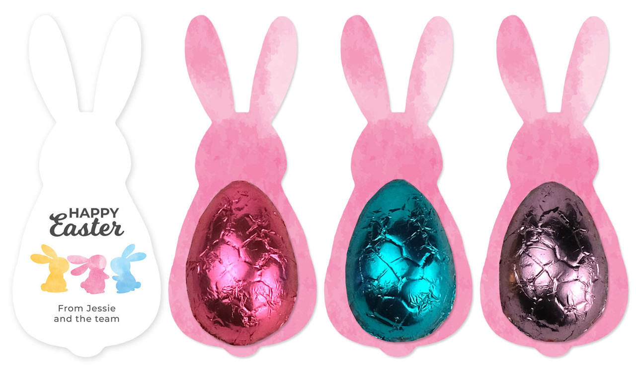 Colourful Bunnies Bunny Card WIth Chocolate Half Egg