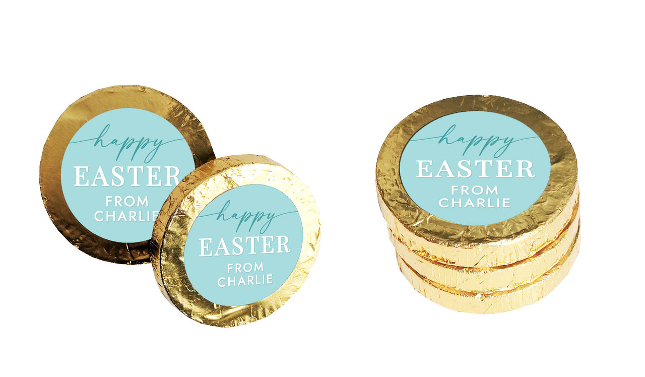 Beautiful Blue Custom Easter Chocolate Coins (Gold Or Silver)