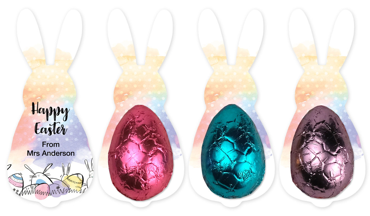 Rainbow Bunnies Bunny Card WIth Chocolate Half Egg