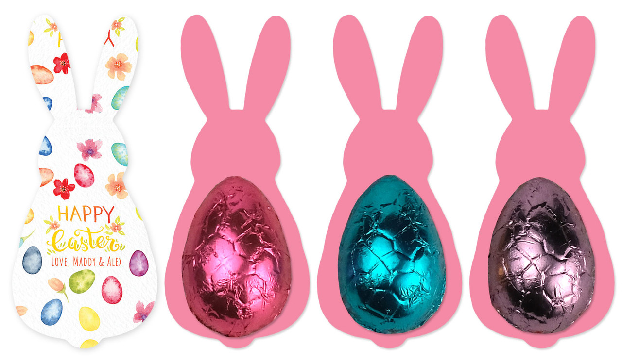 Watercolour Eggs Bunny Card WIth Chocolate Half Egg
