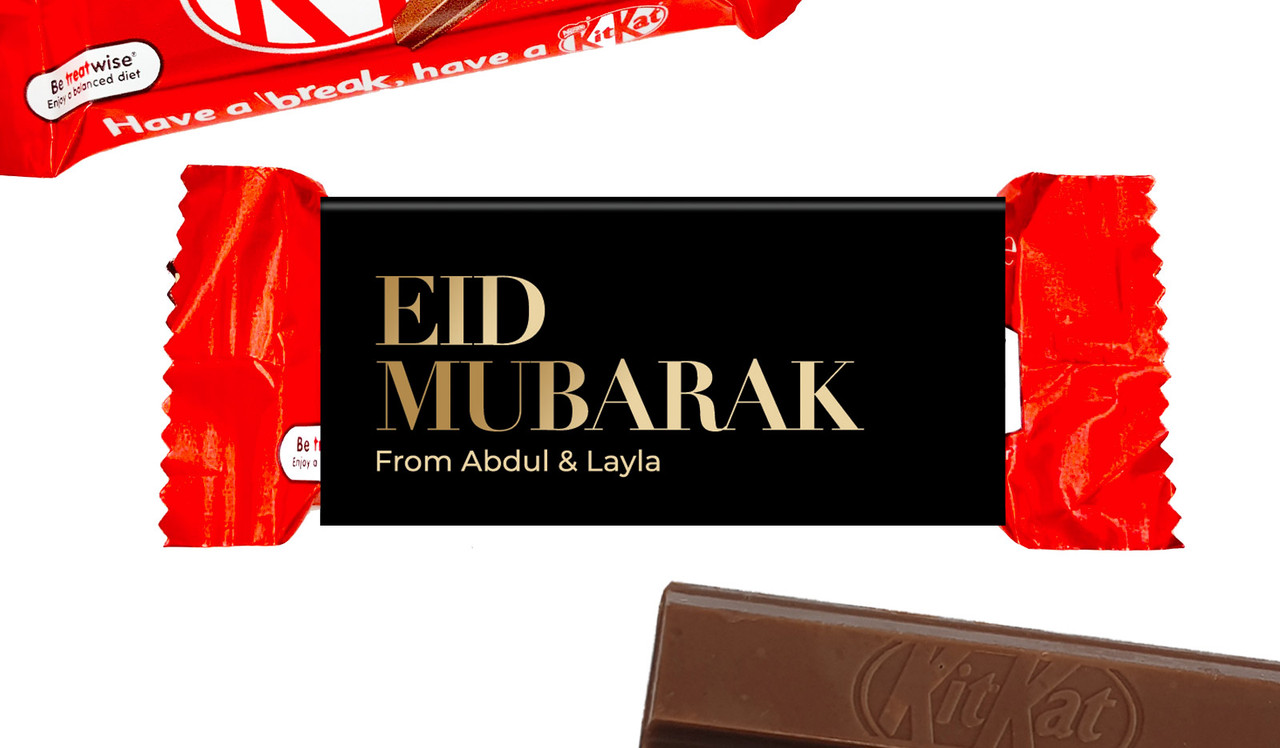 Black Eid Mubarak Custom 2-Finger Kit Kat