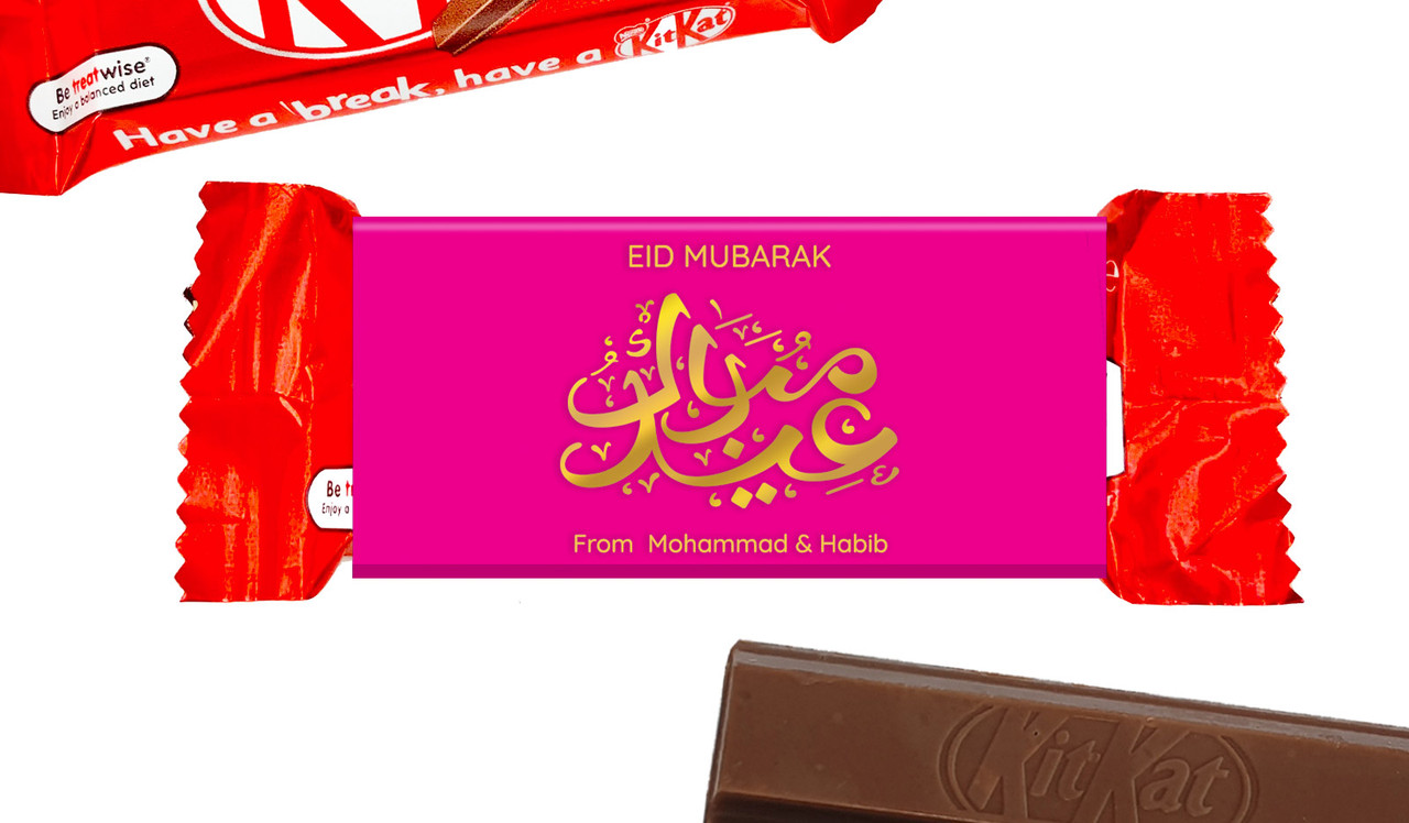 Symbol On Pink Eid Mubarak Custom 2-Finger Kit Kat