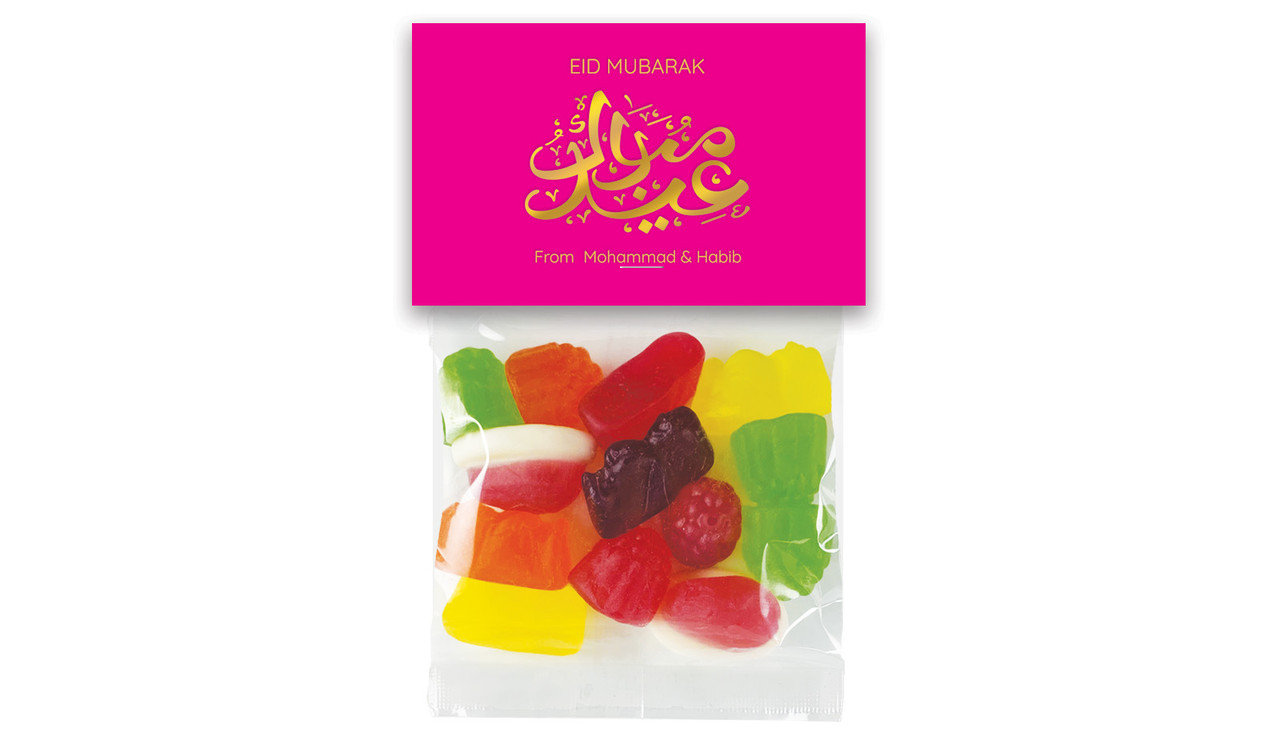 Symbol On Pink Personalised Eid Lolly Bag With Topper