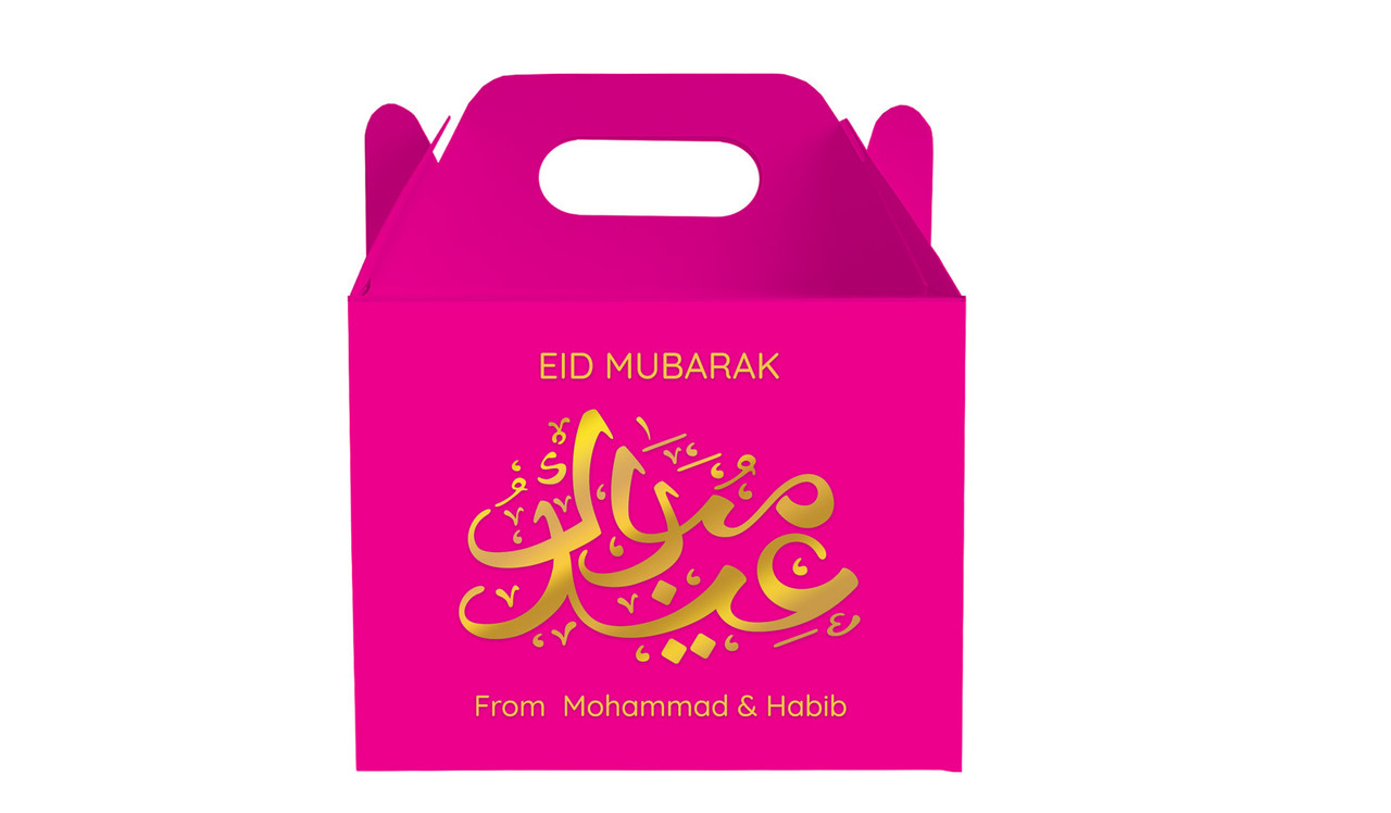 Symbol On Pink Personalised Eid Gable Favour Box
