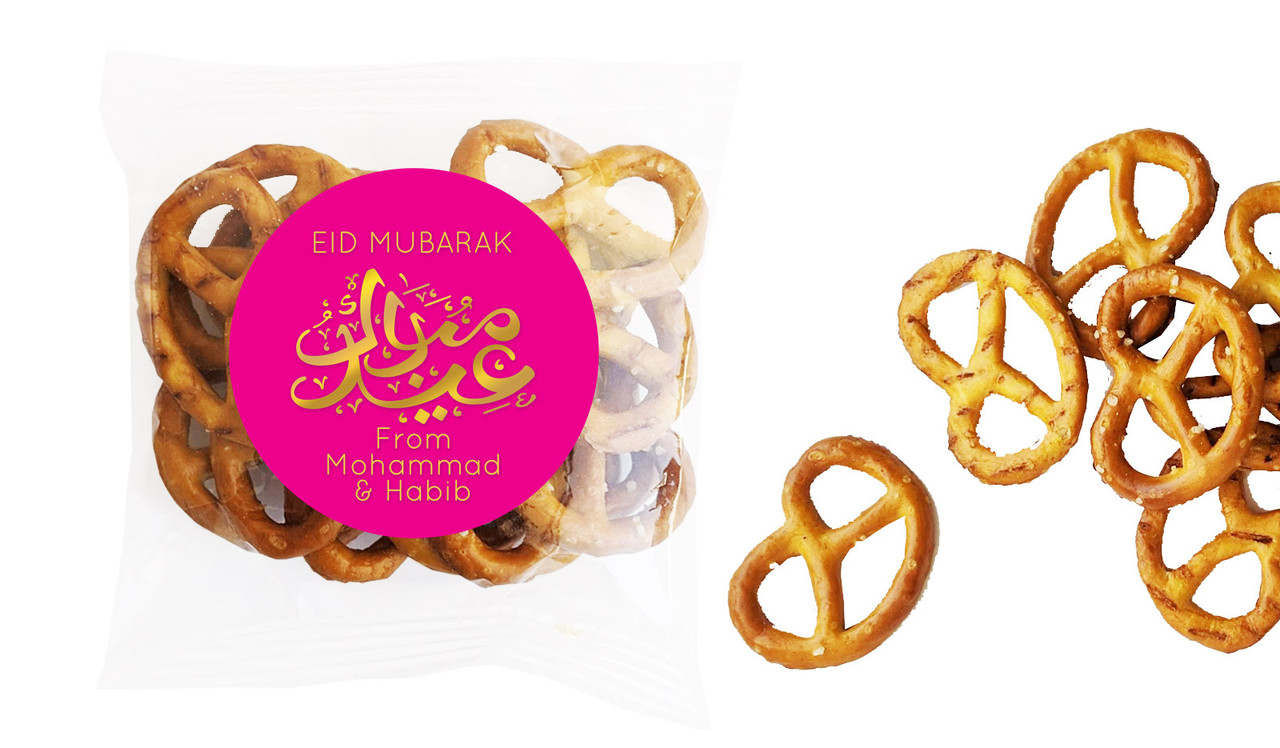 Symbol On Pink Eid Personalised Bag Of Pretzels
