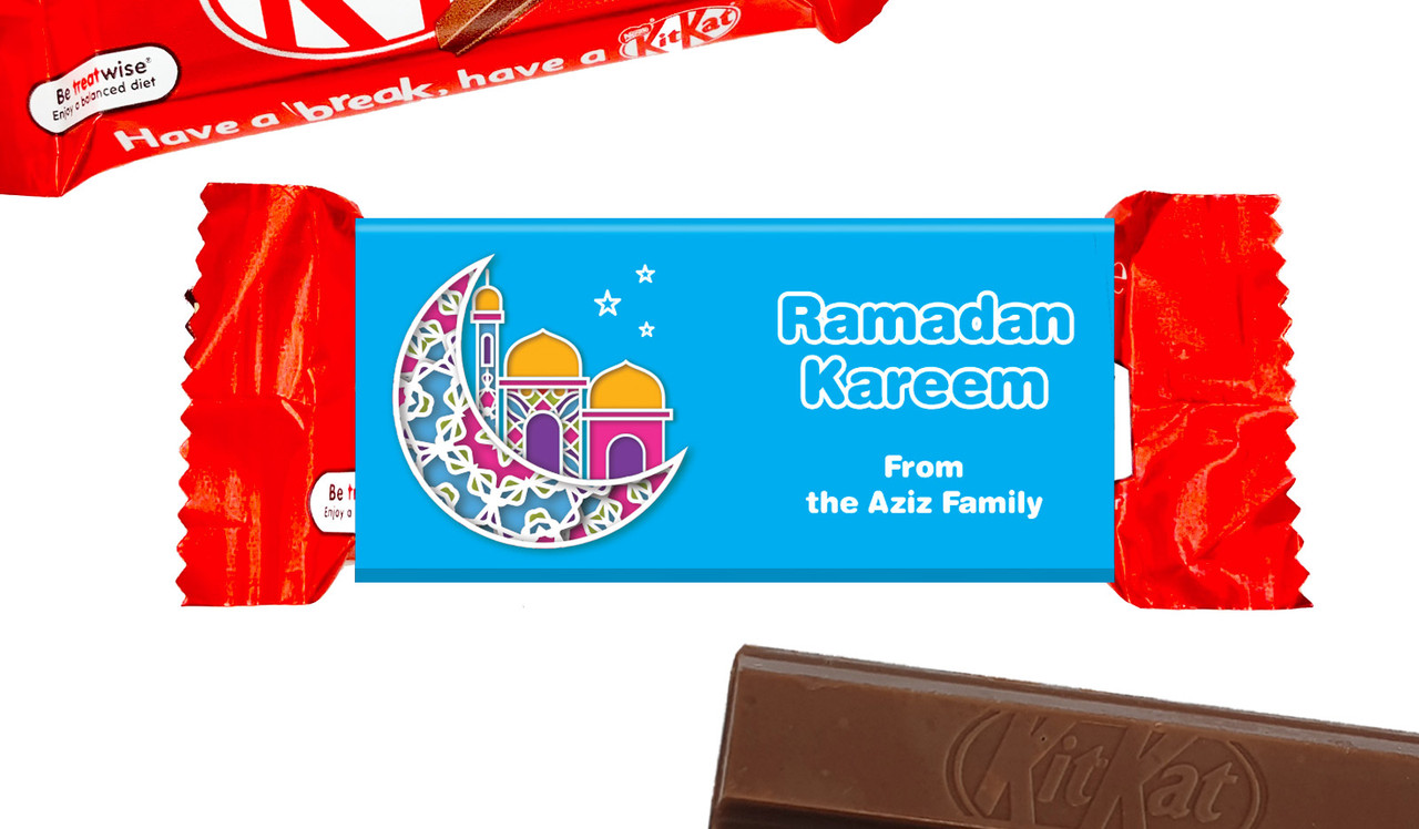 Fun Blue Eid Mubarak Custom 2-Finger Kit Kat