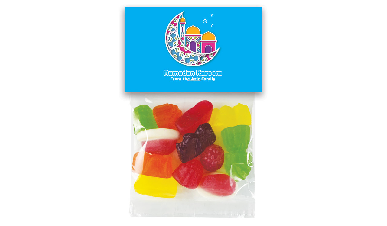 Fun Blue Personalised Eid Lolly Bag With Topper