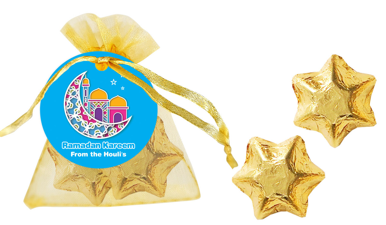 Fun Blue Eid Organza Bag With Custom Swing Tag