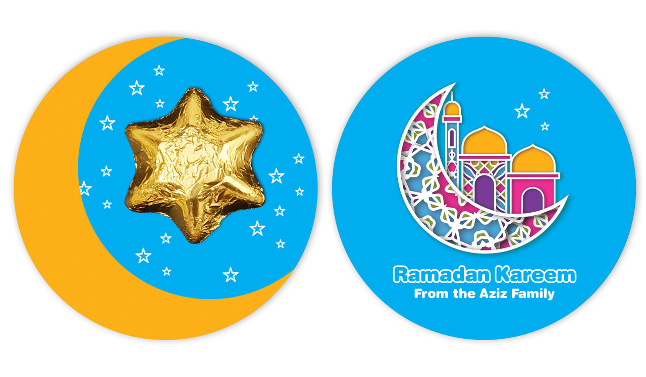Fun Blue Personalised Eid Moon Card