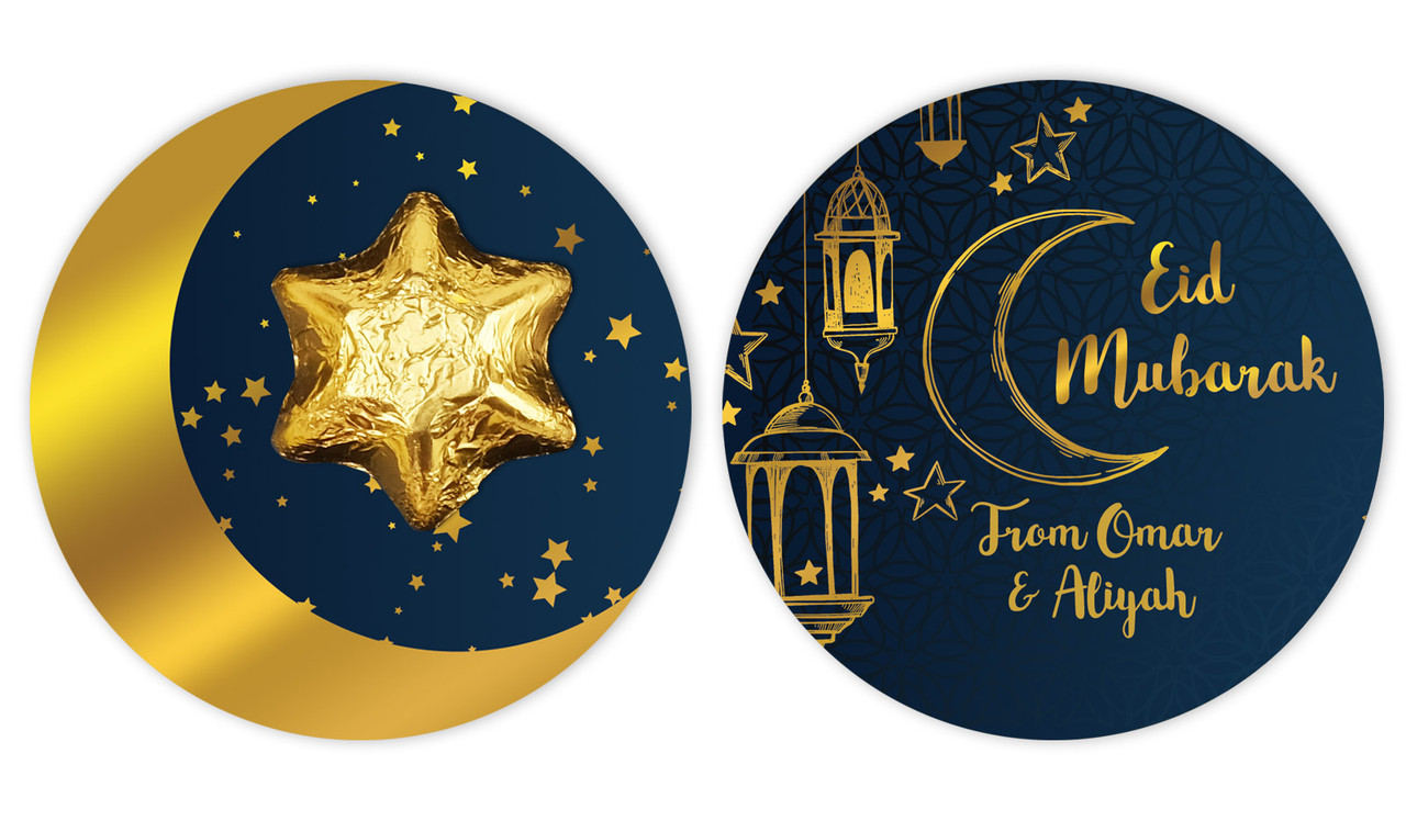 Gold On Navy Personalised Eid Moon Card