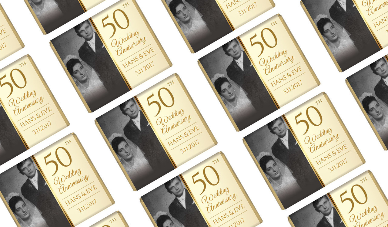 Add A Photo On Gold Personalised Anniversary Mini Chocolates