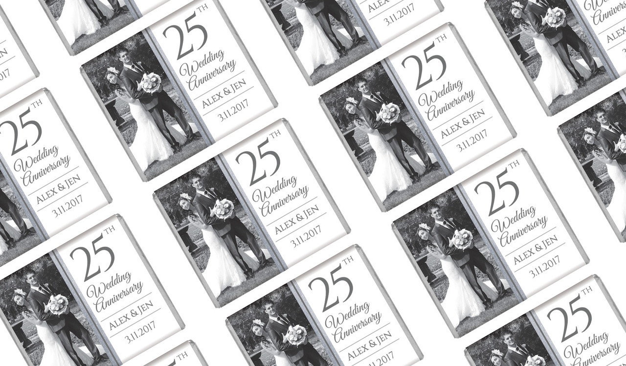Add A Photo On Silver Personalised Anniversary Mini Chocolates