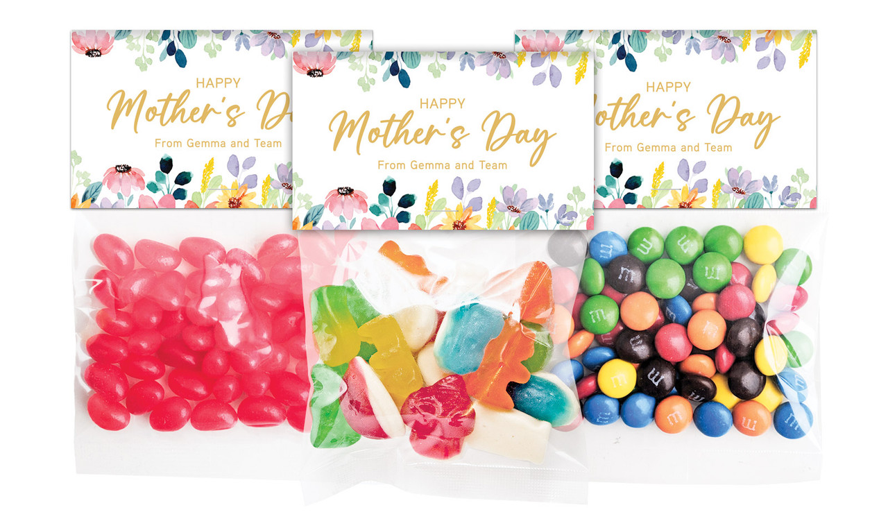 Colourful Florals Mothers Day Personalised Lolly Bag With Topper