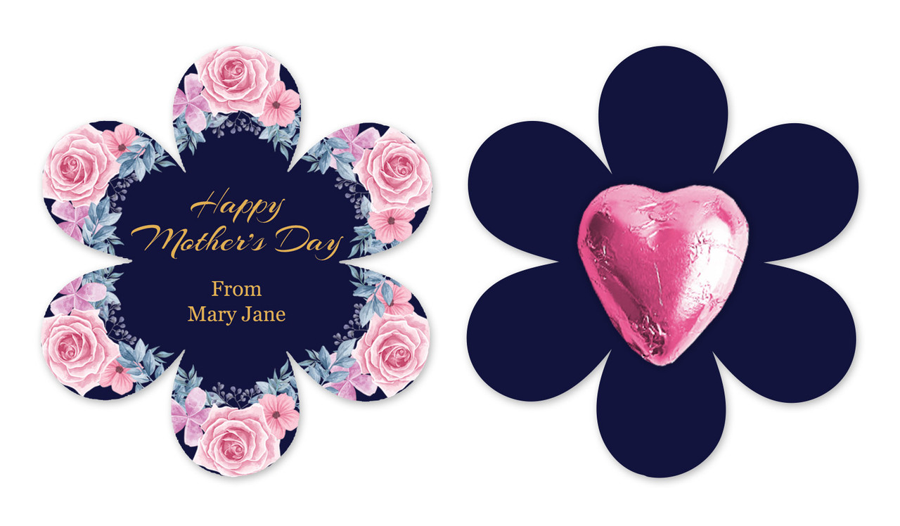 Pink Roses On Navy Personalised Mother's Day Flower Card