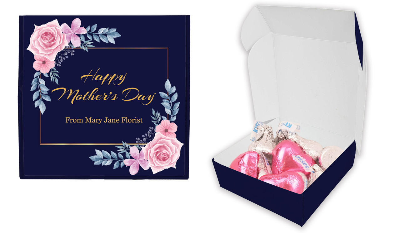 Pink Roses On Navy Mothers Day Personalised Hugs And Kisses Box