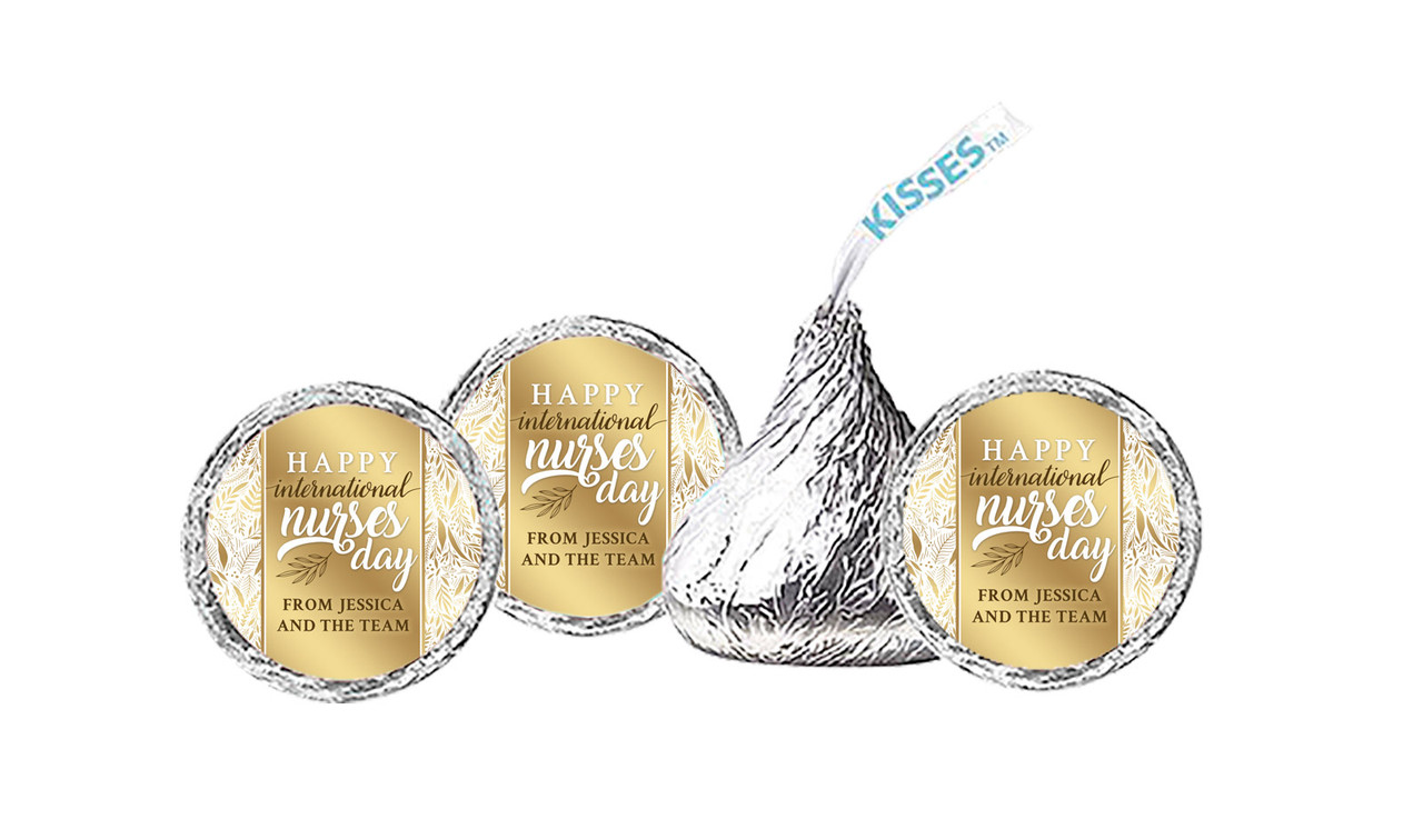 Seamless Gold Leaves International Nurses Day Personalised Hersheys Kisses
