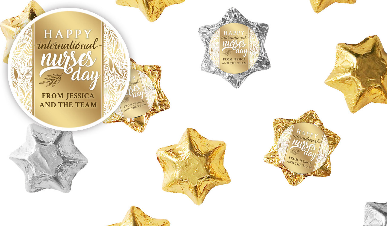 Seamless Gold Leaves International Nurses Day Personalised Foil Chocolate Stars
